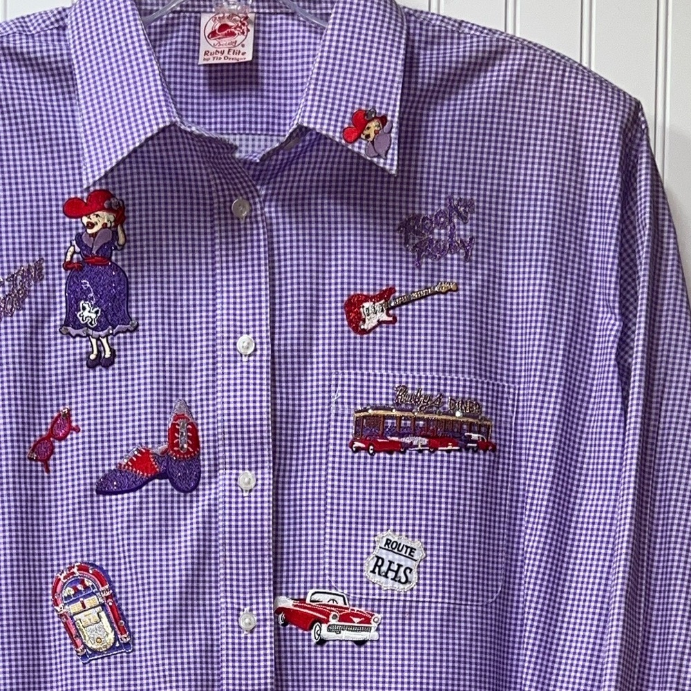 90s Red Hat Society Gingham Check 50s Shirt XL Vintage